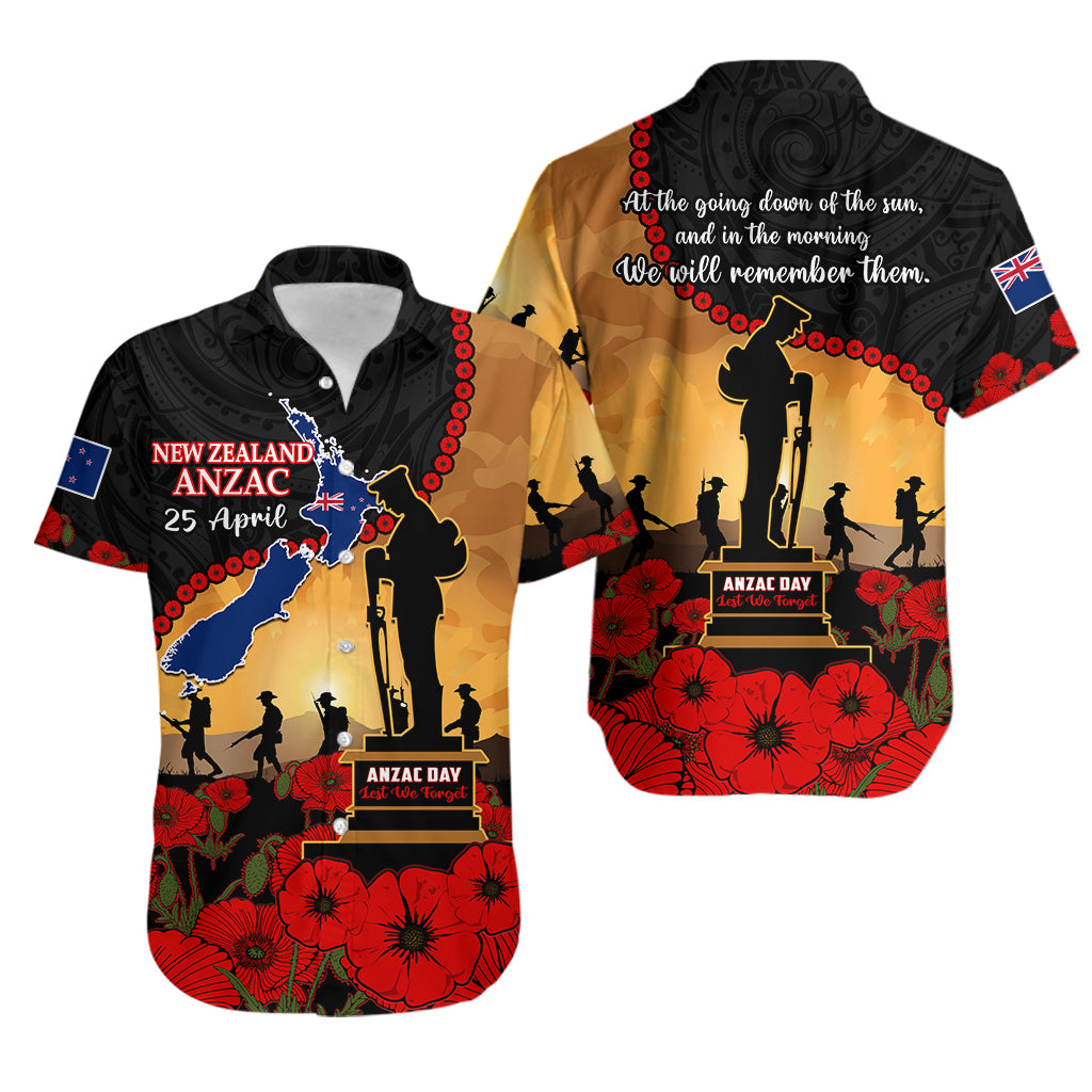 New Zealand Anzac Hawaiian Shirt Maori Camouflage Mix Poppies We Will Remember Them LT14 Black - Polynesian Pride