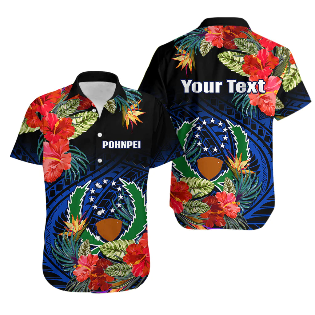 (Custom Personalised) Pohnpei State Hawaiian Shirt FSM Hibiscus Flowers Mix Polynesian LT14 Blue - Polynesian Pride