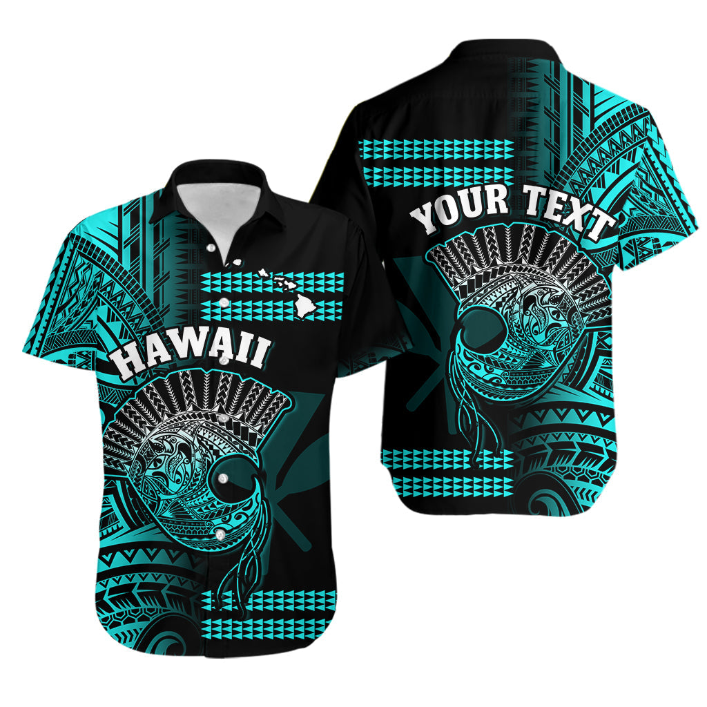 (Custom Personalised) Hawaii Hawaiian Shirt Kakau Warrior Helmet Gradient Turquoise Polynesian LT14 Turquoise - Polynesian Pride