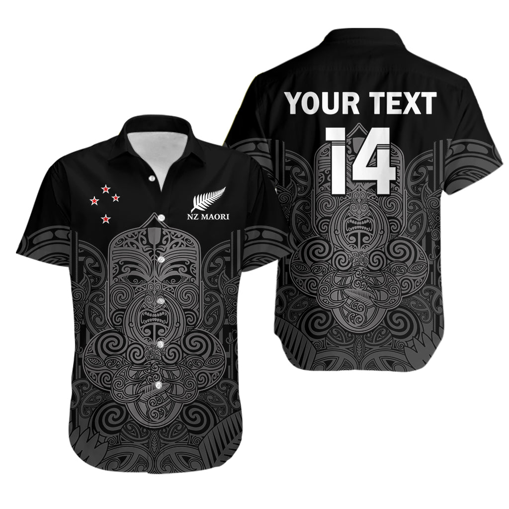 (Custom Text And Number) New Zealand Tiki Rugby Hawaiian Shirt NZ Maori Koru Pattern Ver.01 LT14 Black - Polynesian Pride