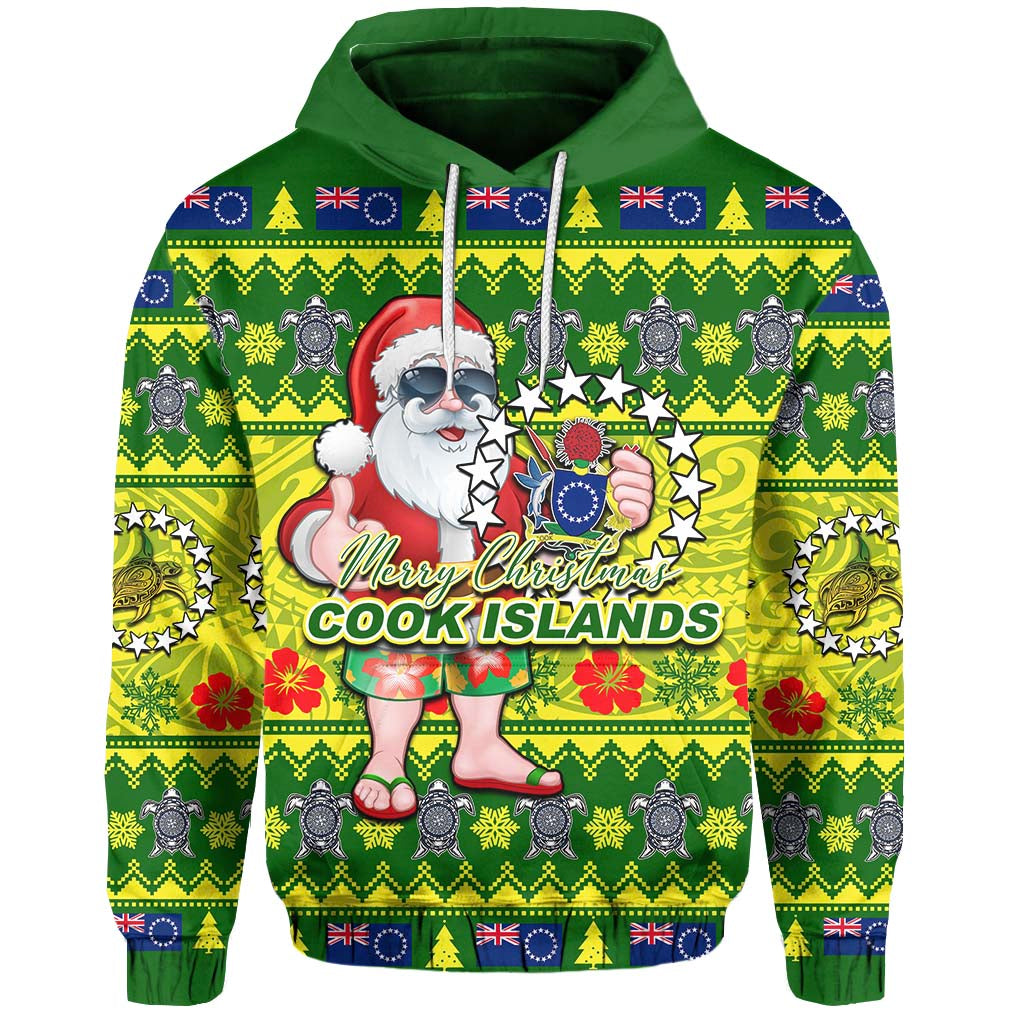 Cook Islands Christmas Hoodie Cool Santa Claus LT6 Unisex Green - Polynesian Pride