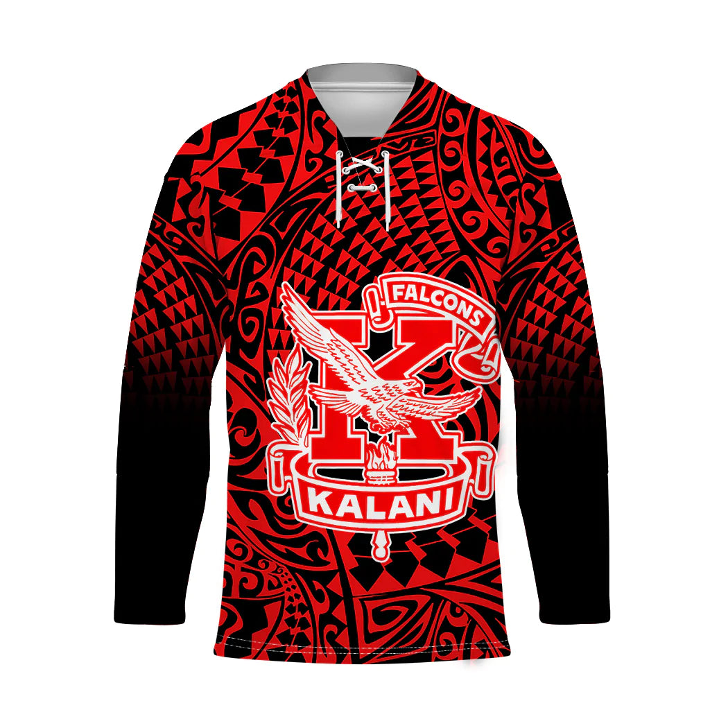 (Custom Text And Number) Hawaii Hockey Jersey Kalani High School Tribal Kakau LT14 Unisex Red - Polynesian Pride