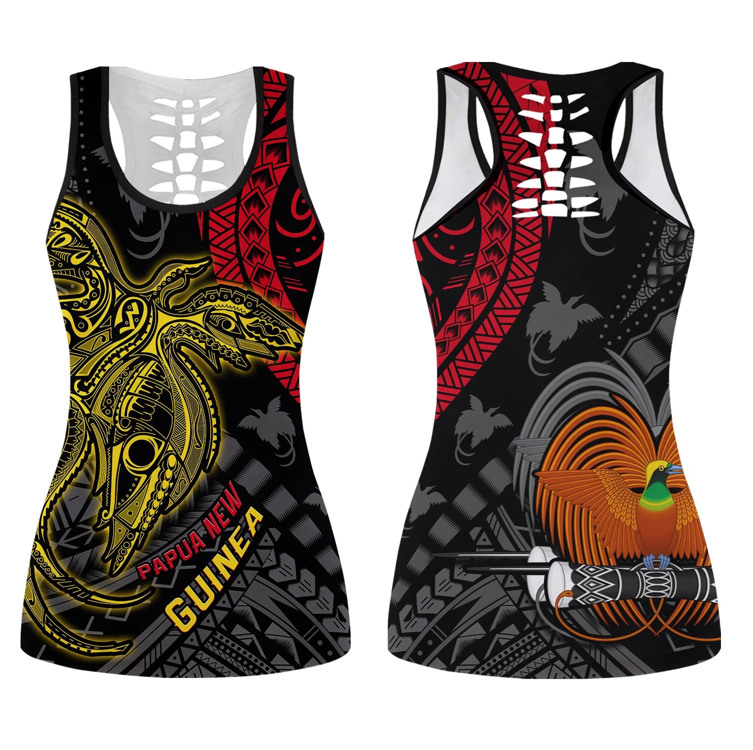 Papua New Guinea Hollow Tank Top Raggiana Birds Of Paradise Happy 47th Independence Day LT13 Female Black - Polynesian Pride