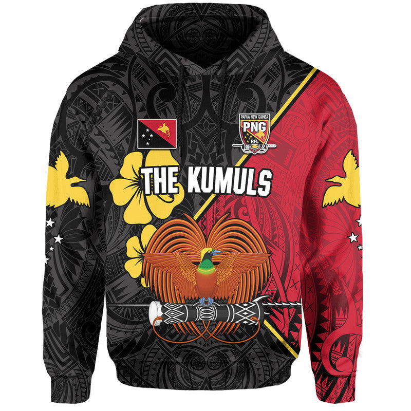 (Custom Text and Number) The Kumuls PNG Hoodie Papua New Guinea Polynesian Dynamic Style Black LT14 - Polynesian Pride