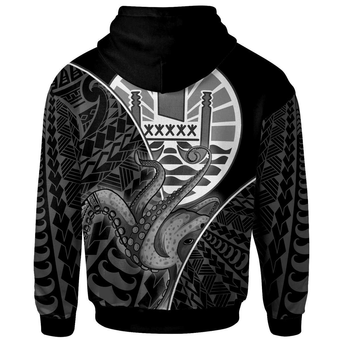 French Polynesia Zip Hoodie Octopus Style White Color - Polynesian Pride