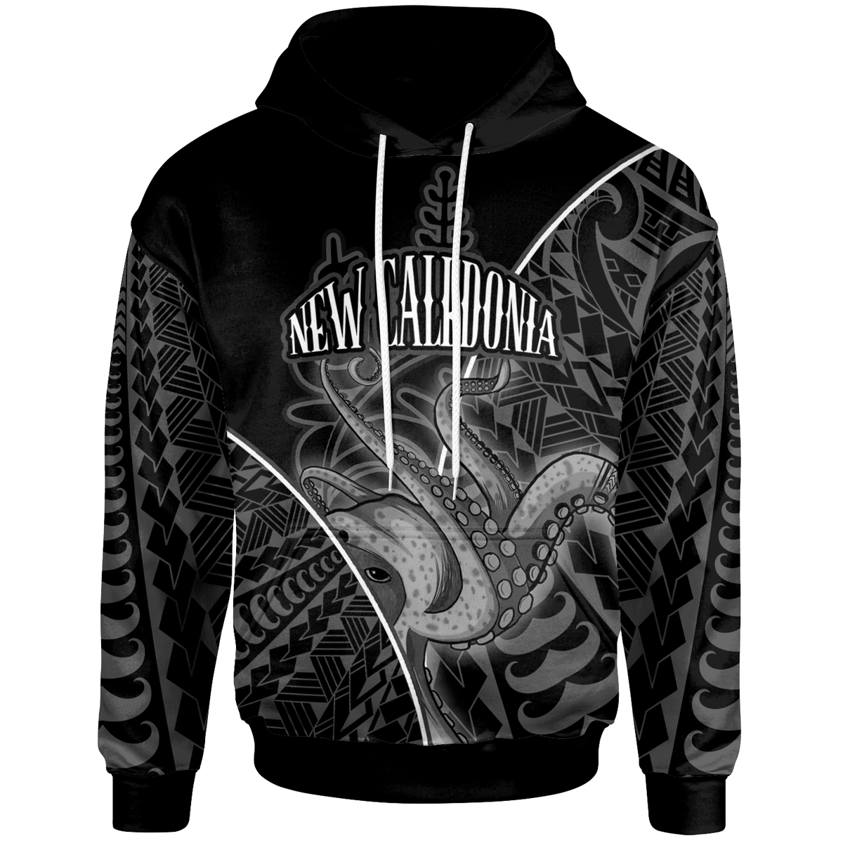 New Caledonia Hoodie Octopus Style White Color Unisex White - Polynesian Pride