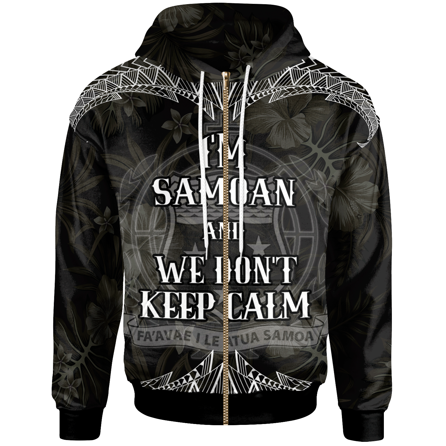 Samoa Polynesian Zip up Hoodie Keep Calm Style White Patterns Unisex White - Polynesian Pride