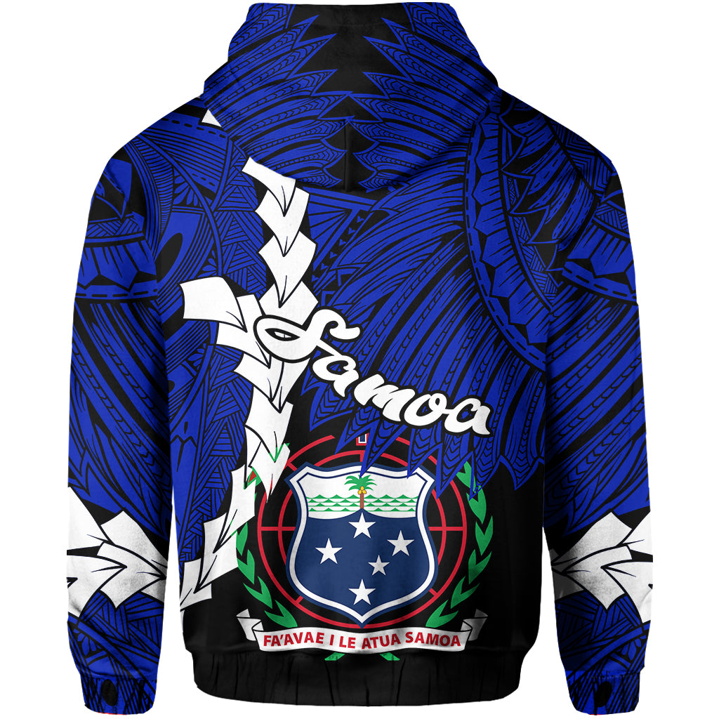 (TEX ROBERT MAIAVANO) Samoa Polynesian Hoodie Tribal Wave Tattoo Blue Color LT13 - Polynesian Pride