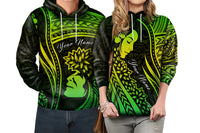 Custom Polynesian Valentine Couple Hoodie I LOVE YOU Hibiscus Style Green LT13 6XL - Polynesian Pride