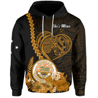 Custom FSM Valentine Couple Hoodie Heart Love Tropical Flowers Gold LT14 - Polynesian Pride