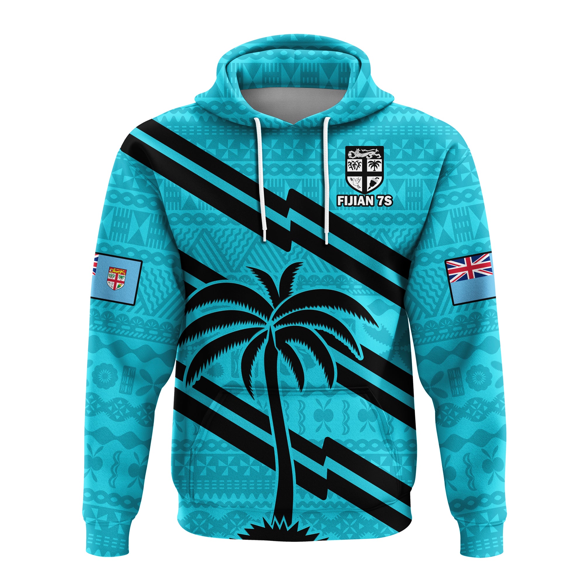 Fiji Rugby Tapa Pattern Fijian 7s Cyan Hoodie LT14 Pullover Hoodie Cyan - Polynesian Pride