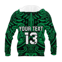 (Custom Text and Number) New Zealand Silver Fern Rugby Hoodie All Black Green NZ Maori Pattern LT13 - Polynesian Pride
