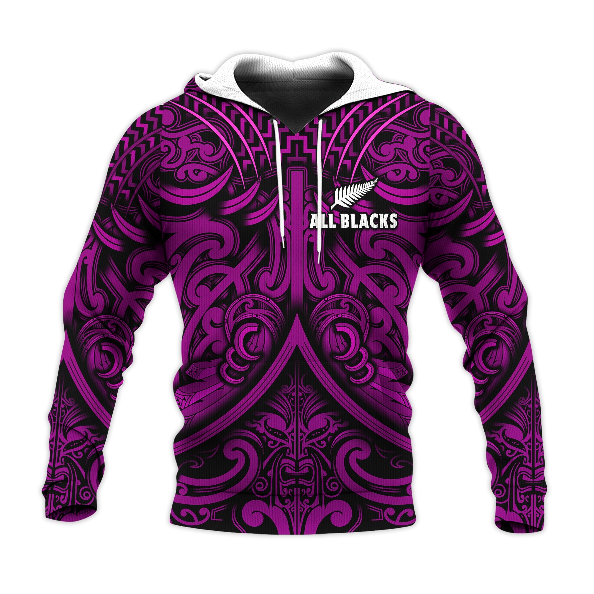 (Custom Text and Number) New Zealand Silver Fern Rugby Hoodie All Black Purple NZ Maori Pattern LT13 Purple - Polynesian Pride