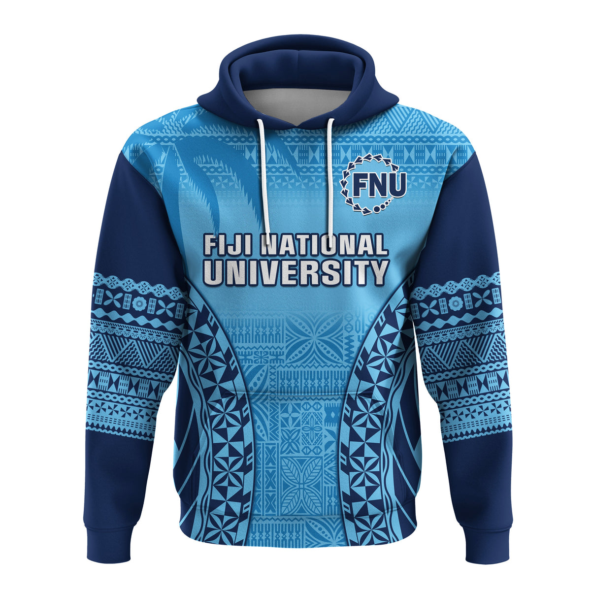 Fiji University Hoodie National Fijian Tapa Pattern Blue LT14 Pullover Hoodie Blue - Polynesian Pride
