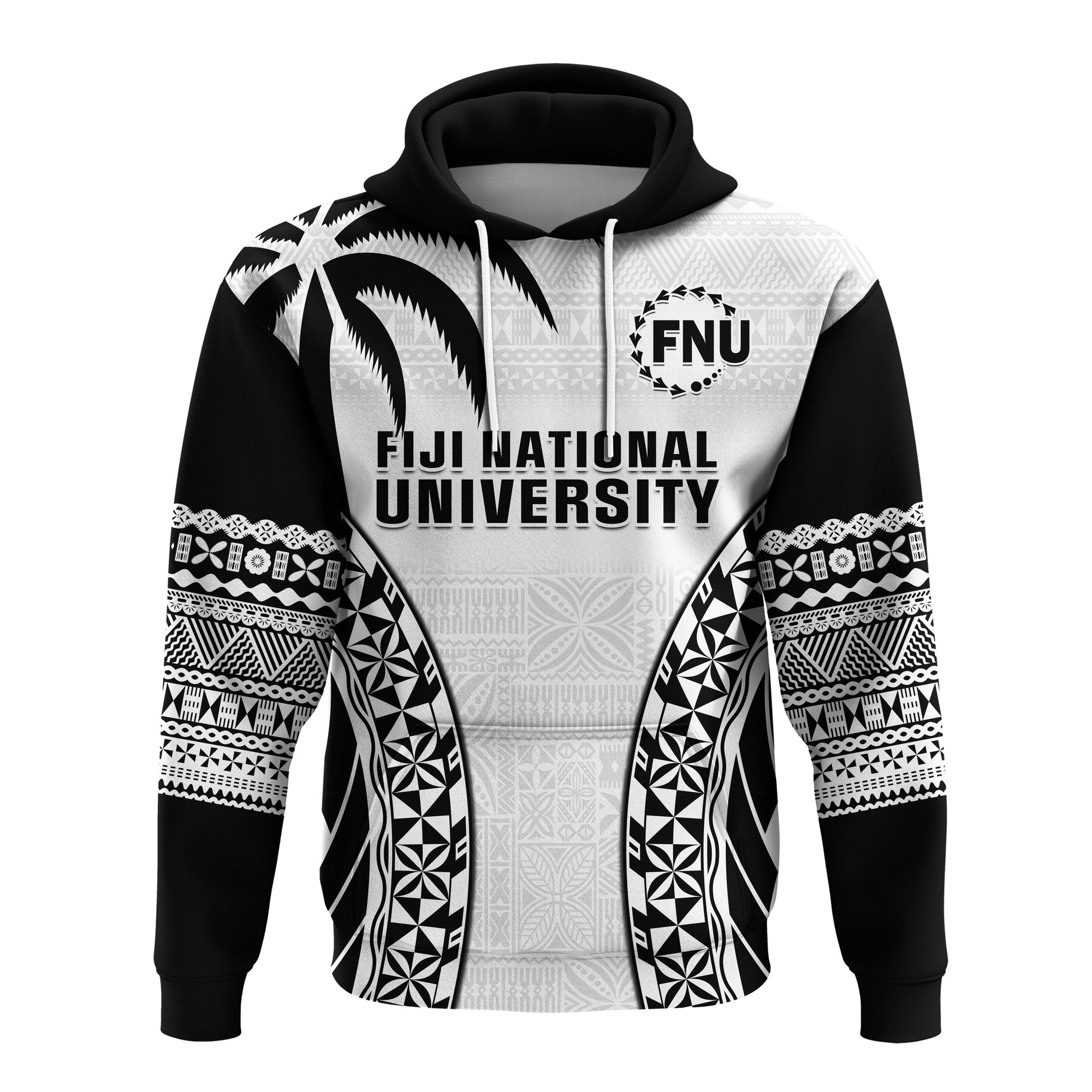 Fiji University Hoodie National Fijian Tapa Pattern White LT14 Pullover Hoodie White - Polynesian Pride