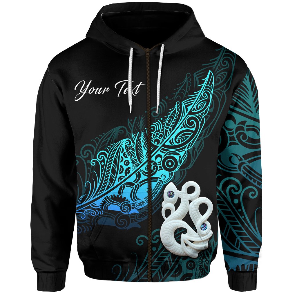 Custom Aotearoa Zip Hoodie Fern Mix Manaia Matau LT13 Unisex Blue - Polynesian Pride