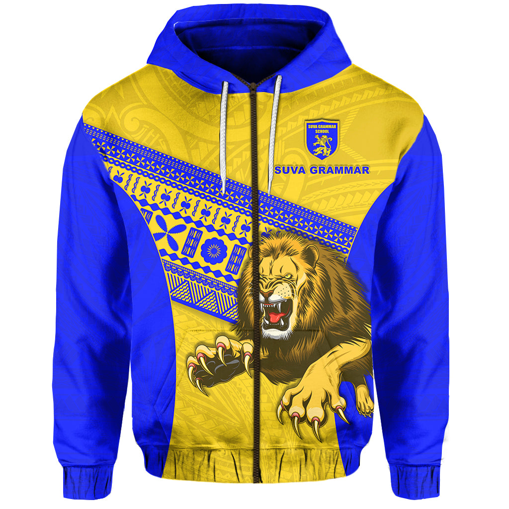 Suva Grammar Fashion Zip Hoodie Fiji School Version Lion Blue LT13 Unisex Blue - Polynesian Pride