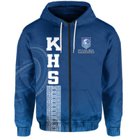 Kailua High School Zip Hoodie KHS Hawaii Pattern LT13 Unisex Blue - Polynesian Pride