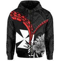 Wallis et Futuna Hoodie Polynesian Pattern and Hibiscus Flowers Version Black LT13 Zip Hoodie Black - Polynesian Pride