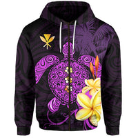 Custom Hawaii Turtle Zip Hoodie Hawaiian Flowers Version Purple Elegant LT13 - Polynesian Pride