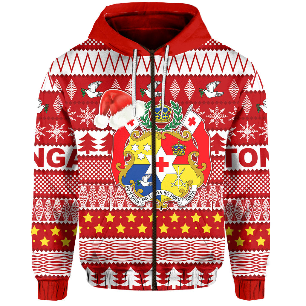 Custom Tonga Kilisimasi Fiefia Zip Hoodie Merry Christmas with Tongan Pattern LT13 - Polynesian Pride