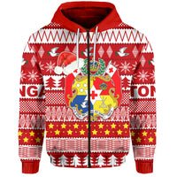 Custom Tonga Kilisimasi Fiefia Zip Hoodie Merry Christmas with Tongan Pattern LT13 - Polynesian Pride