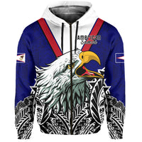 American Samoa Hoodie Bald Eagle Mix Polynesian LT13 Zip Hoodie Blue - Polynesian Pride