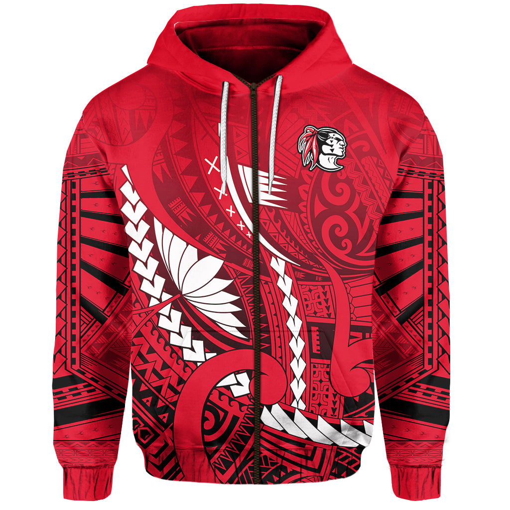 Kahuku Shool Zip Hoodie Enthusiasm Red Raiders LT13 Unisex Red - Polynesian Pride