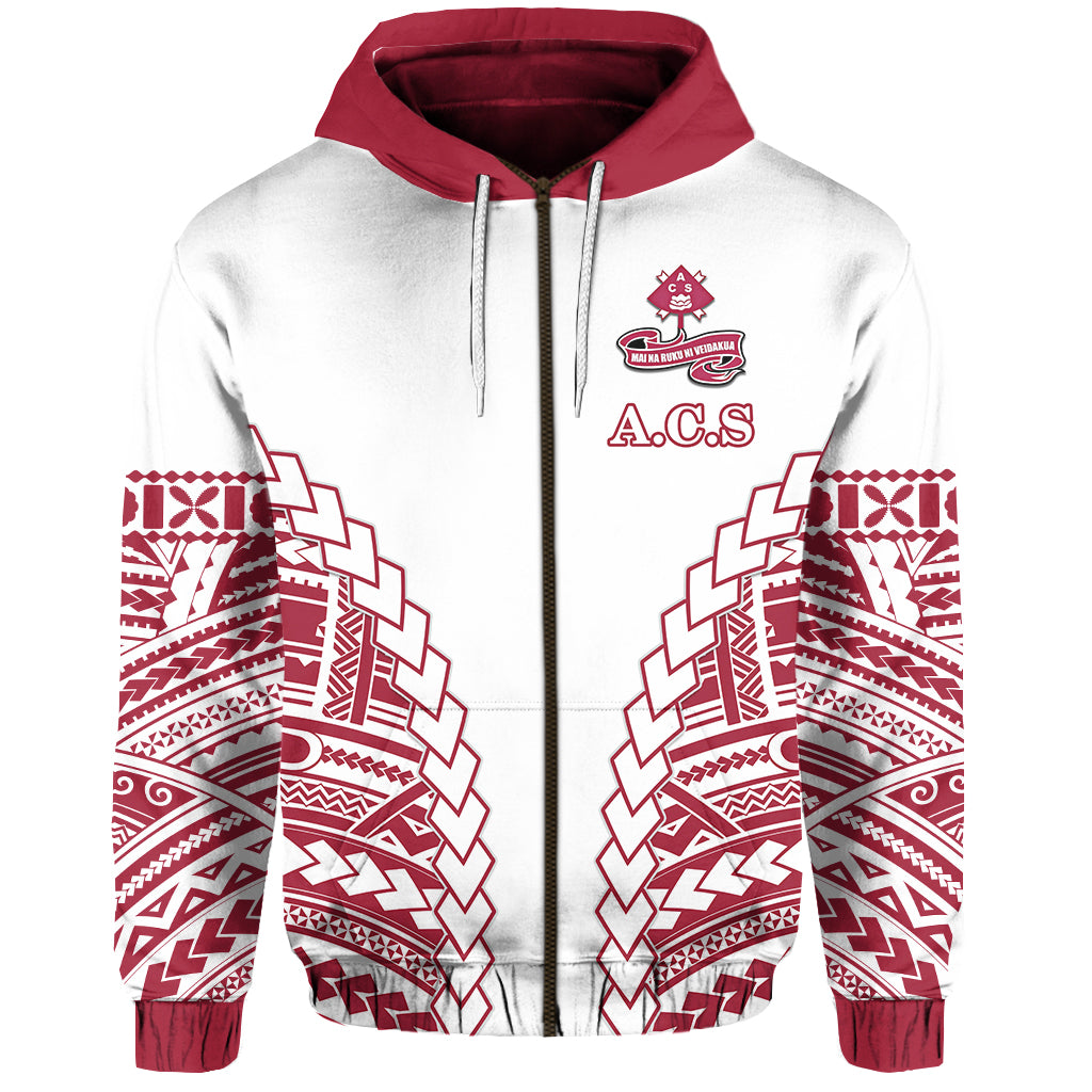 Adi Cakobau School Zip Hoodie Lovely Girl A.C.S LT13 Unisex White - Polynesian Pride