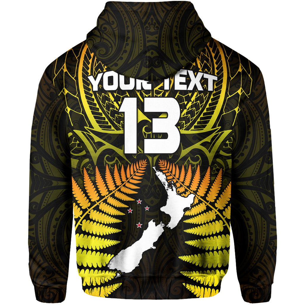 (Custom Text and Number) Aotearoa Fern Hoodie New Zealand Hei Tiki Gold Style LT13 - Polynesian Pride