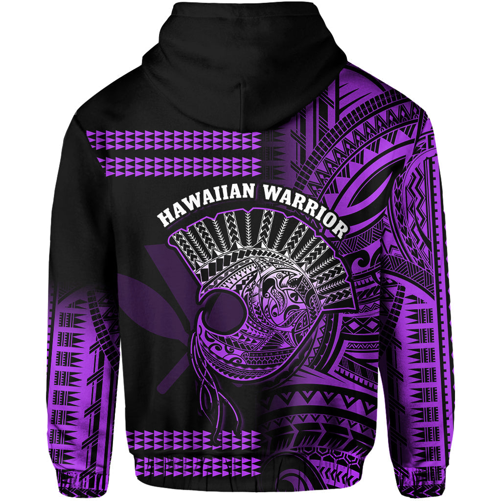 Hawaii Hoodie Kakau Warrior Helmet Gradient Purple Polynesian LT14 - Polynesian Pride