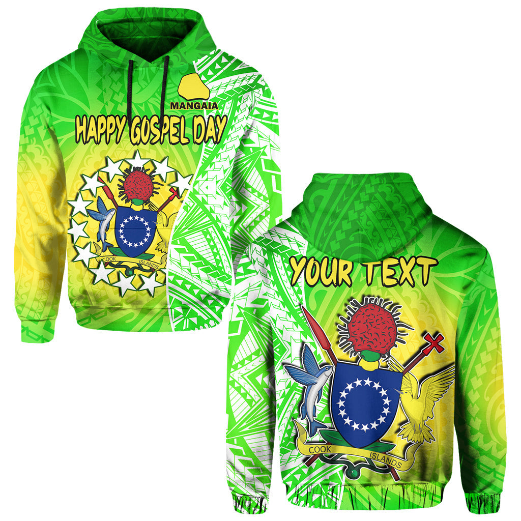 Custom Happy Mangaia Gospel Day Hoodie Cook Islands Coat of Arms Polynesian Pattern LT14 Hoodie Green - Polynesian Pride