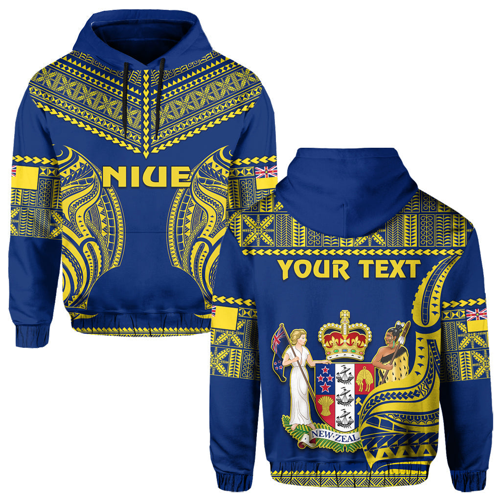 Custom Niue Hoodie Hiapo Mix Polynesian Happy Constitution Day LT14 Hoodie Blue - Polynesian Pride