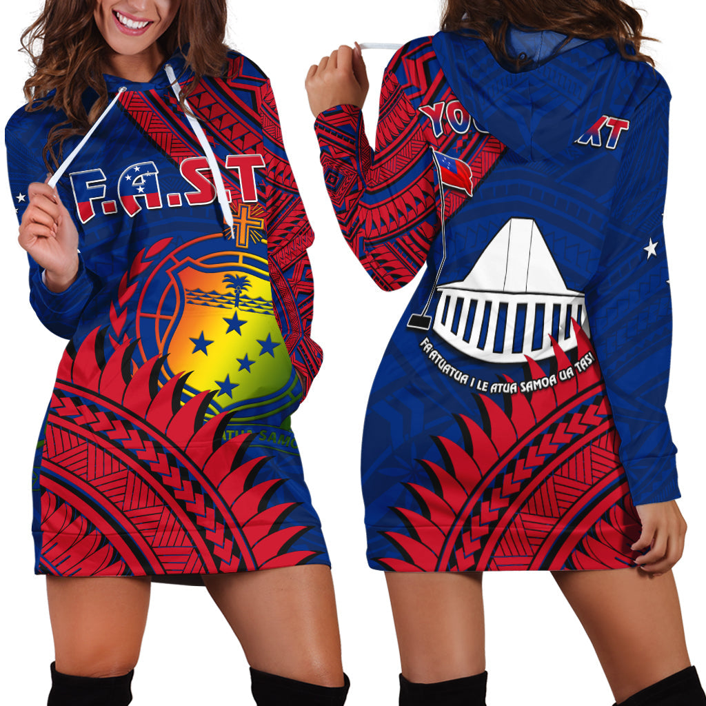 (Custom Personalised) F.A.S.T Samoa Hoodie Dress Samoan Coat Of Arms Polynesian Pattern LT14 Blue - Polynesian Pride