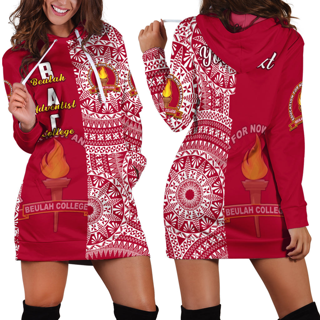 (Custom Personalised) Beulah Tonga College Hoodie Dress Tongan Ngatu Pattern LT14 Maroon - Polynesian Pride