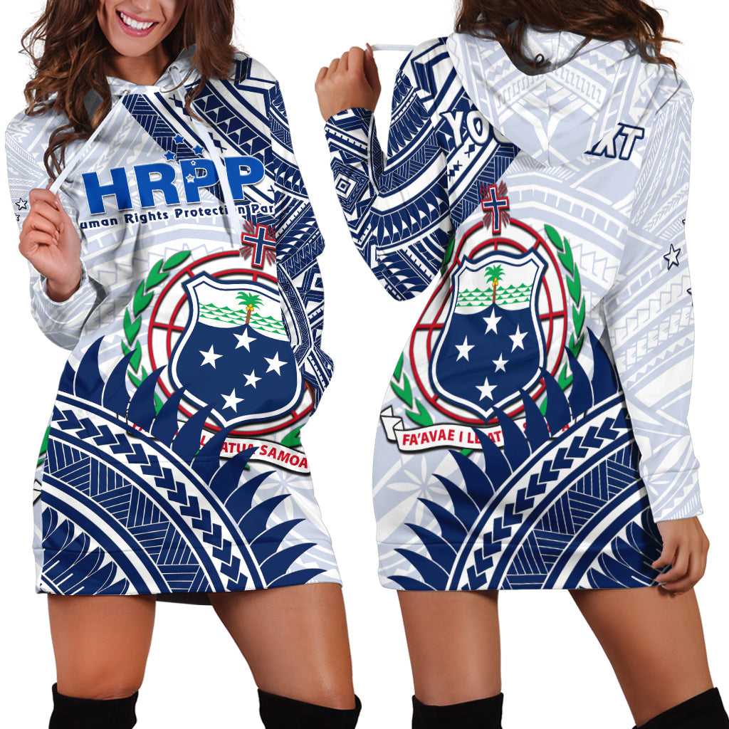 (Custom Personalised) HRPP Samoa Hoodie Dress Samoan Coat Of Arms Polynesian Pattern LT14 White - Polynesian Pride