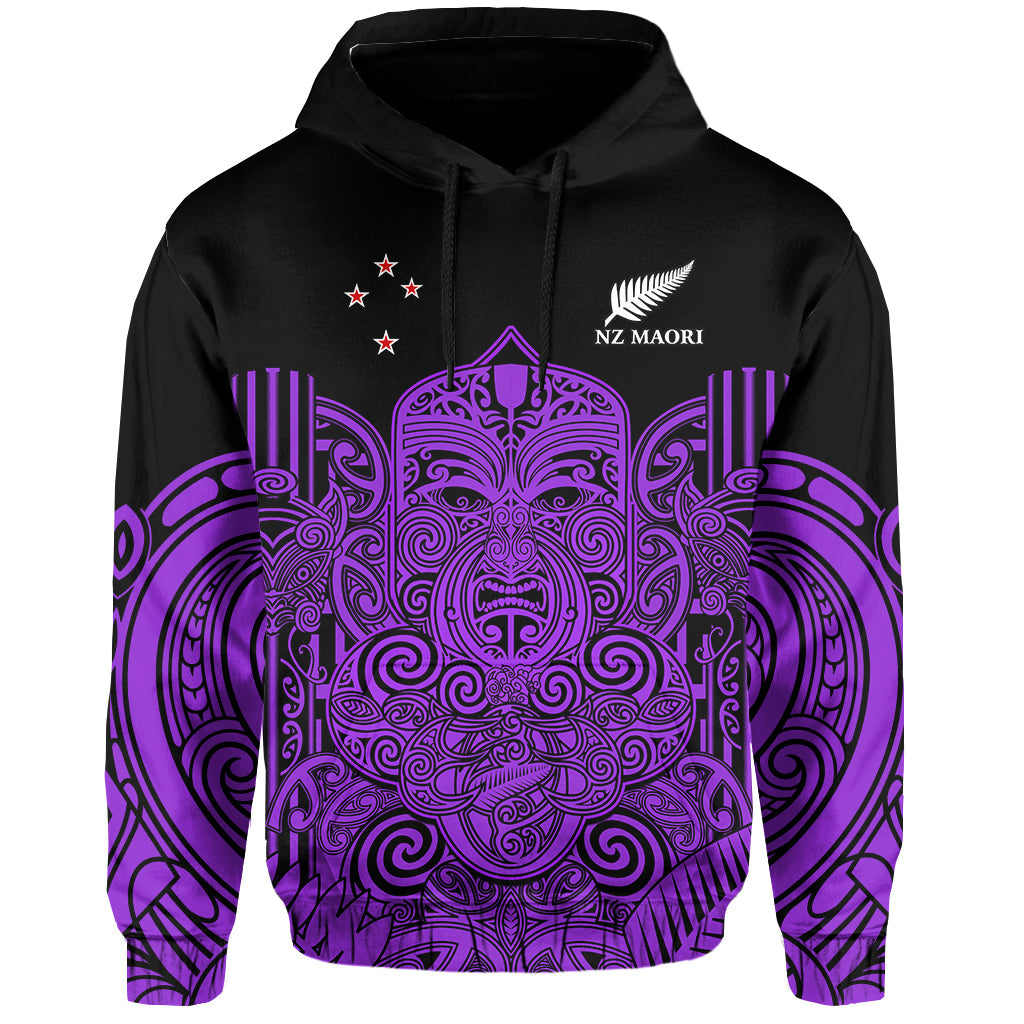 (Custom Text and Number) New Zealand Tiki Rugby Hoodie NZ Maori Koru Pattern Ver.04 LT14 Pullover Hoodie Purple - Polynesian Pride