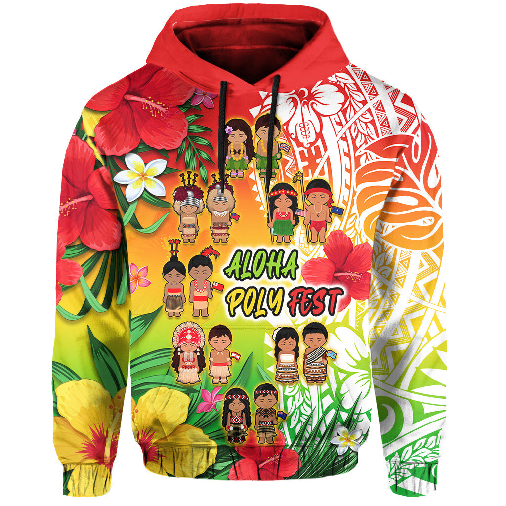 Aloha Poly Fest Hoodie Polynesian Pattern With Tropical Flowers LT14 Hoodie Reggae - Polynesian Pride