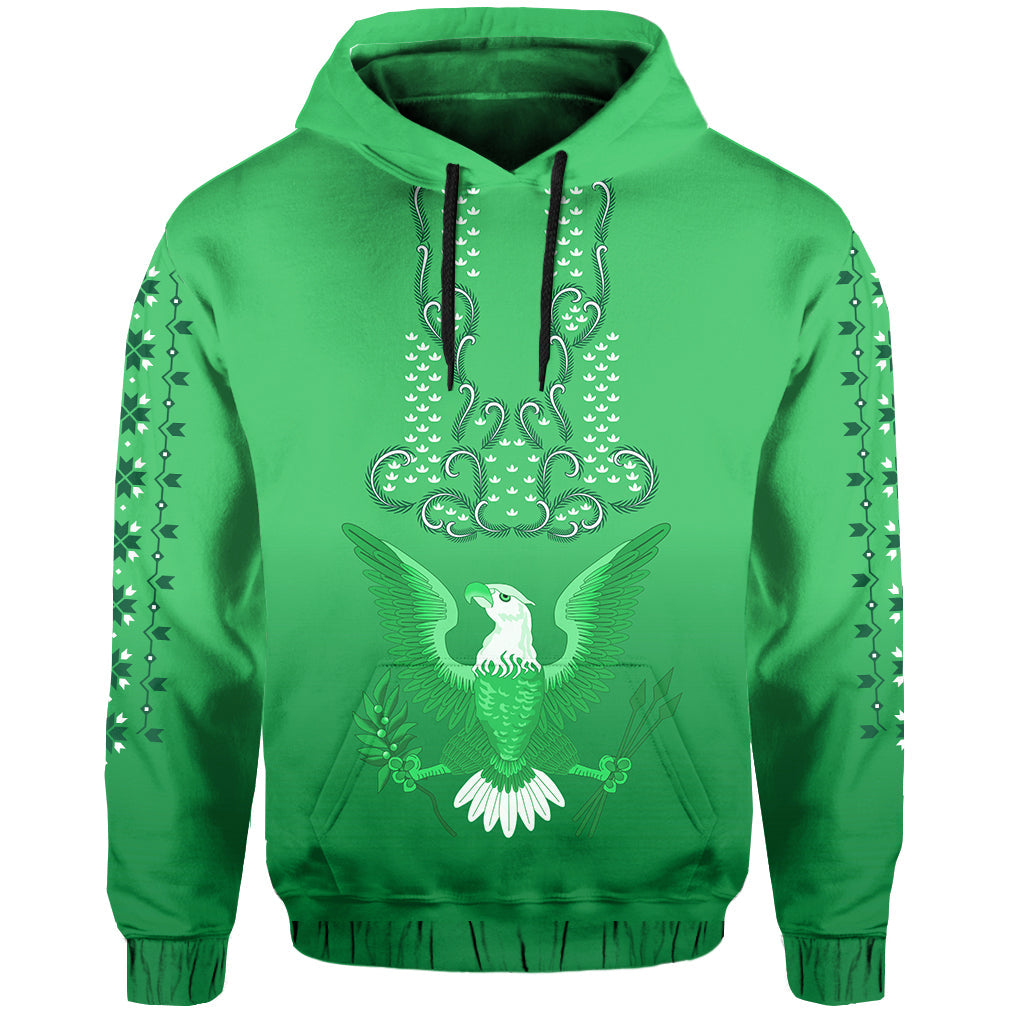 Custom Philippines Hoodie Sun Filipino Green Barong LT13 Pullover Hoodie Green - Polynesian Pride