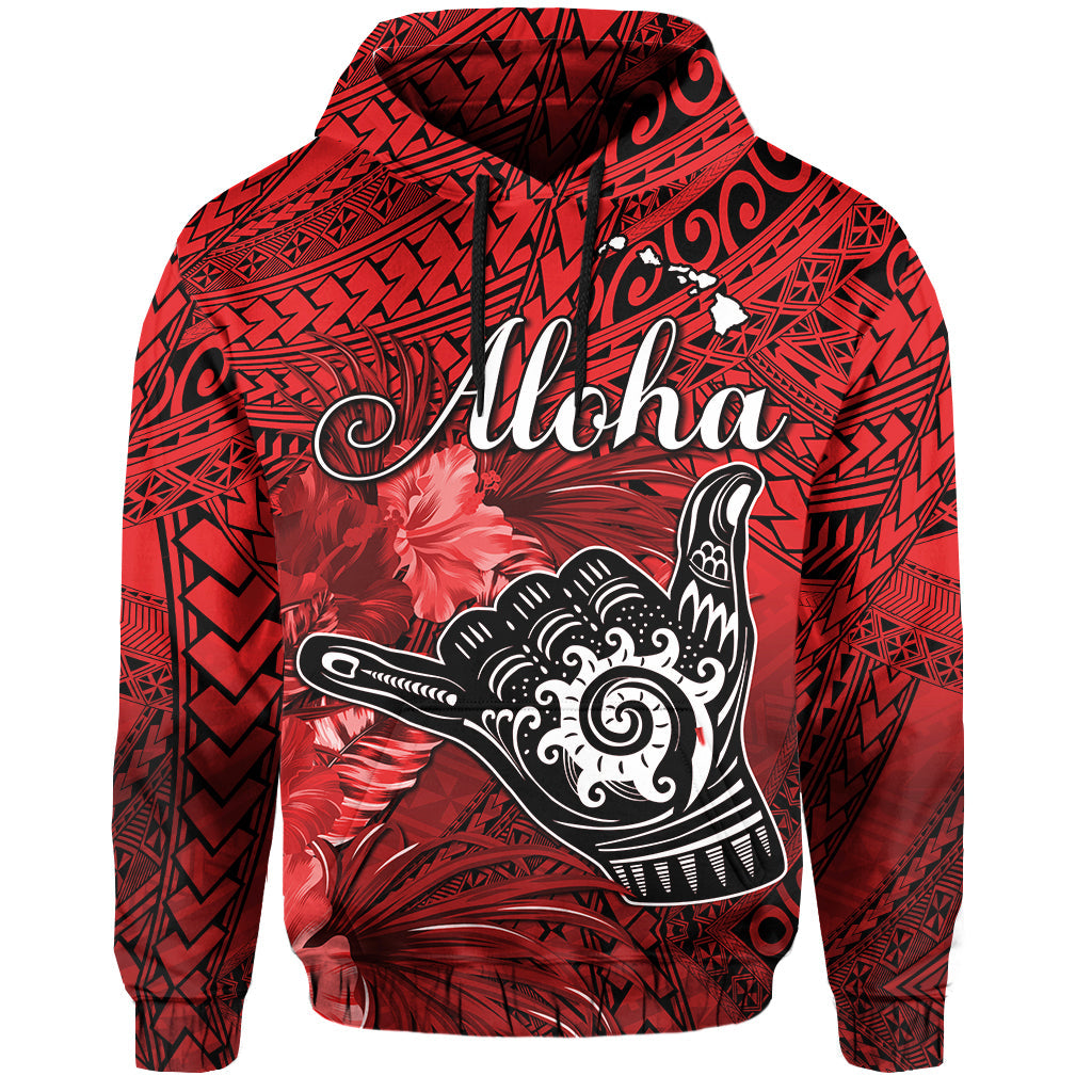 Custom The Shaka Hawaii Hoodie Tropical Flowers Red Version LT13 Hoodie Red - Polynesian Pride