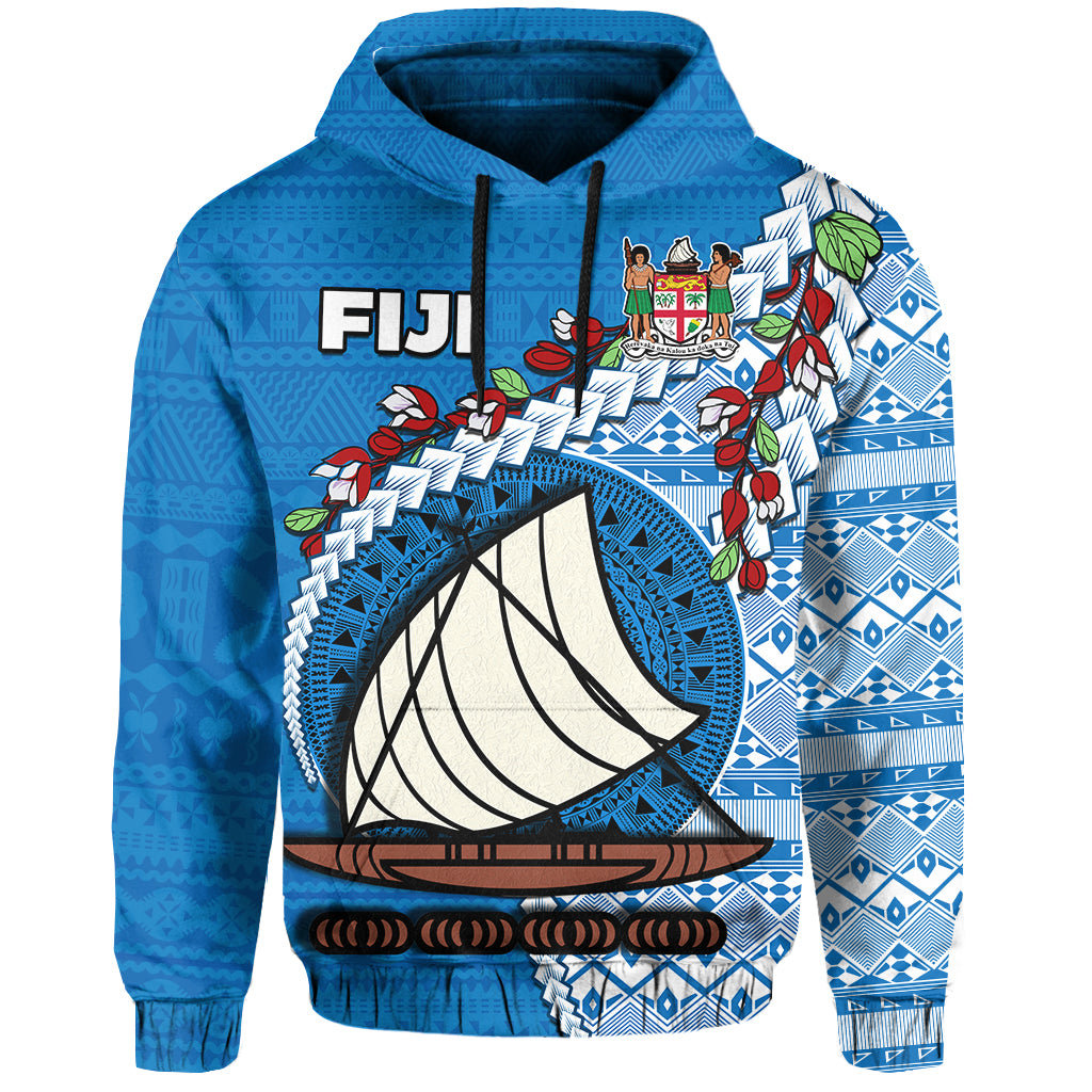 Fiji Hoodie Fijian Drua Mix Tagimaucia Flower Blue Style LT14 Hoodie Blue - Polynesian Pride