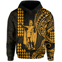(Custom Text and Number) Hawaii Day Kakau Hoodie Proud To Be Hawaiian Gold King Kamehameha and Kanaka Maoli LT13 - Polynesian Pride