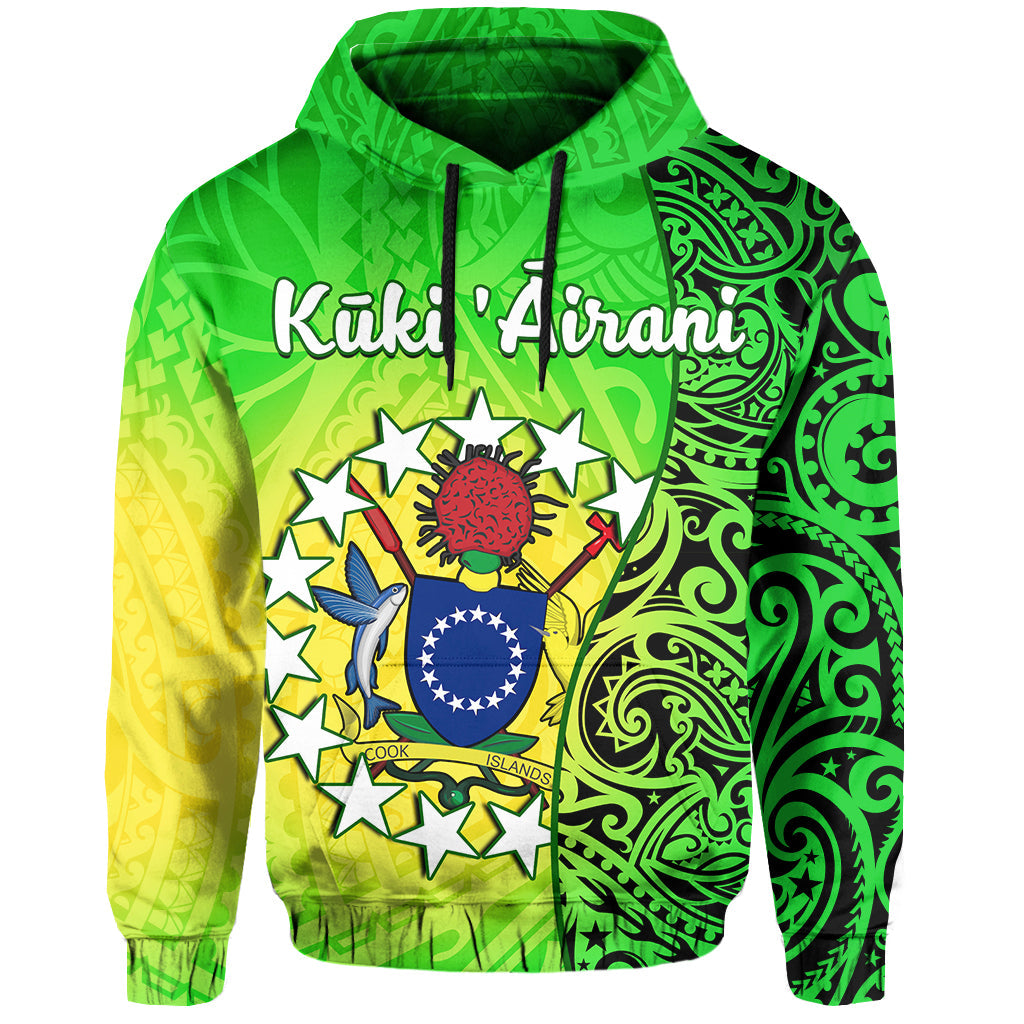 Cook Islands Hoodie Cook Islands Coat of Arms Turtle Polynesian LT14 Hoodie Green - Polynesian Pride