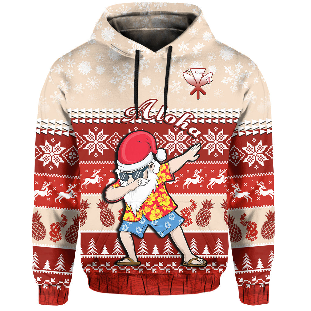 Hawaii Mele Kalikimaka Hoodie Dabbing Santa Red Merry Christmas LT14 Pullover Hoodie Red - Polynesian Pride