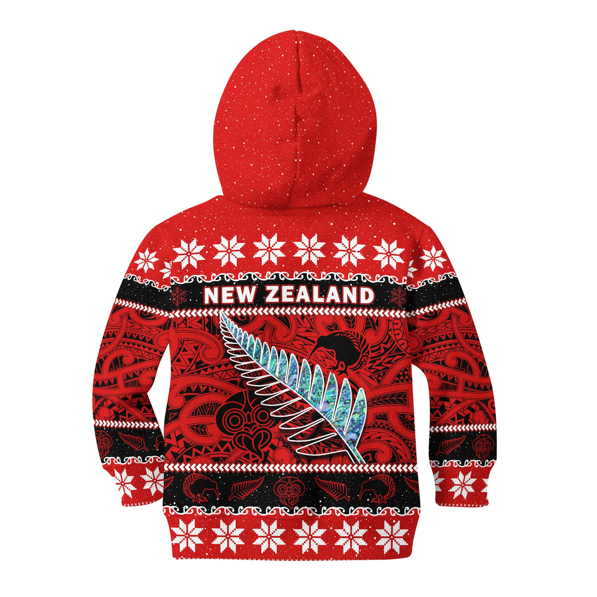 New Zealand Christmas Hoodie KID Paua Shell Silver Fern Meri Kirihimete LT14 - Polynesian Pride