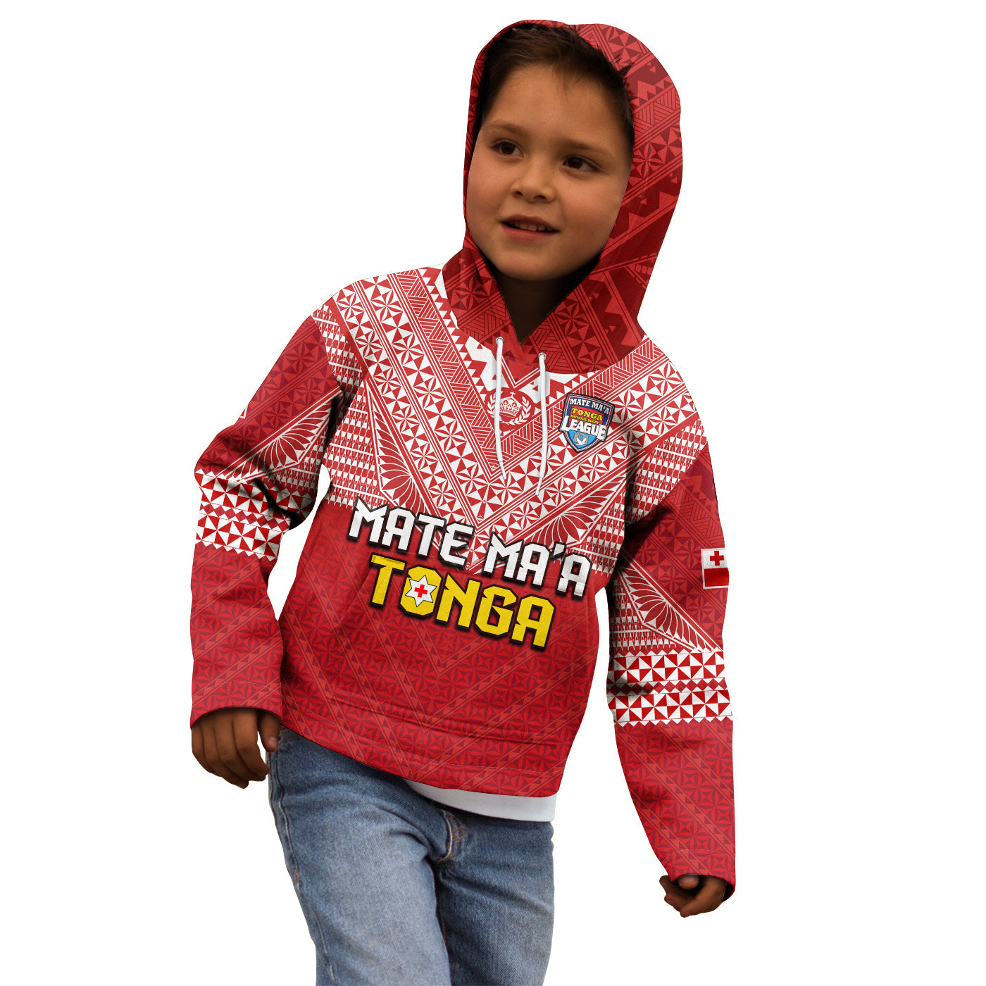 (Custom Text and Number) Tonga Rugby MMT Hoodie KID Ngatu Mate Maa Tonga Special LT13 Red - Polynesian Pride