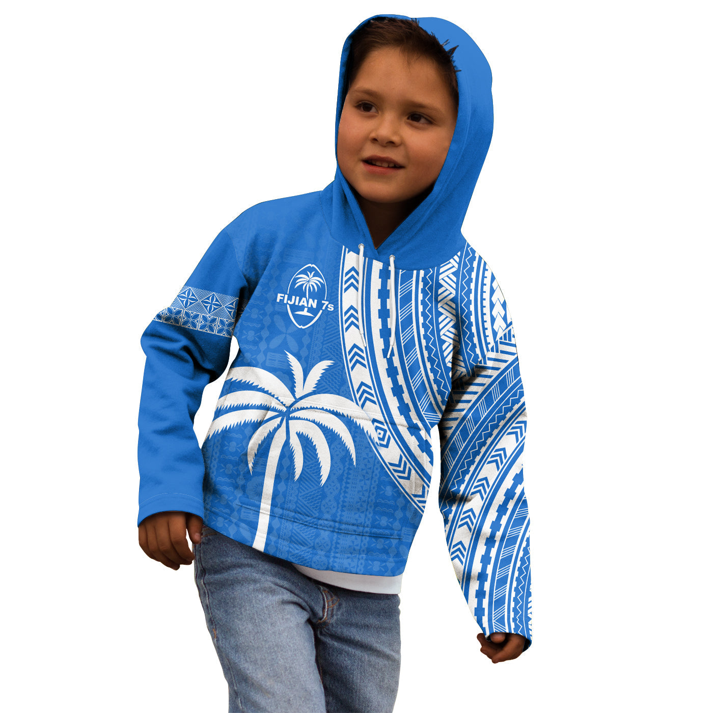 Fiji Rugby Sevens Hoodie KID Fijian 7s Tapa Polynesian Blue Ver.01 LT13 Blue - Polynesian Pride