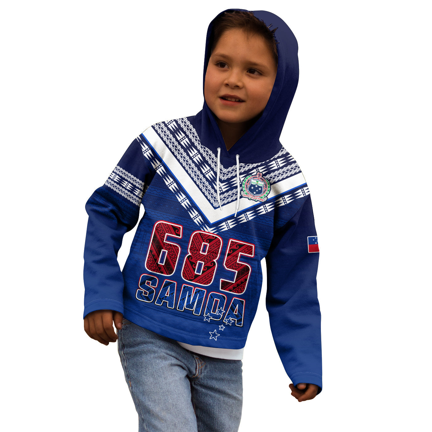 (Custom Personalise Text and Number) Samoa 685 Hoodie KID Uso Aso Uma Toa Samoa Rugby History Made LT13 Blue - Polynesian Pride