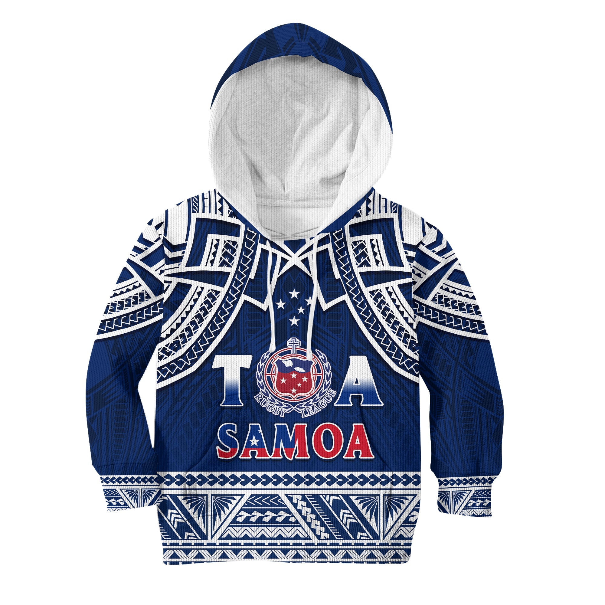 (Custom Personalise Text and Number) Samoa Rugby Hoodie KID Toa Samoa Pacific Sporty LT14 Blue - Polynesian Pride