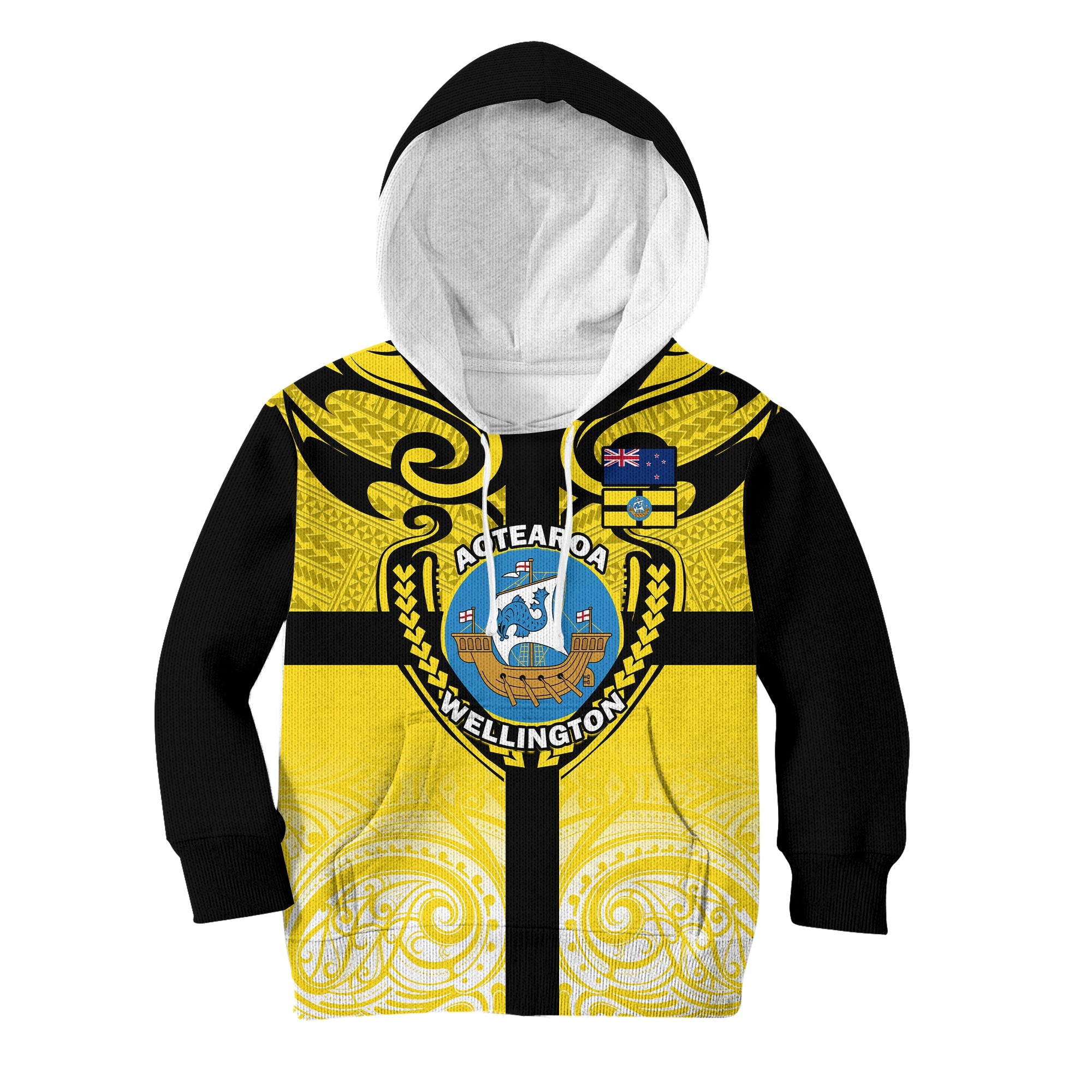 (Custom Personalised) Wellington Hoodie KID New Zealand Maori Pattern LT14 Yellow - Polynesian Pride